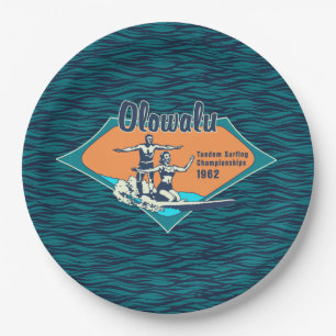 Plato De Papel Diseño Tandem Surfing Hawaiano Vintage