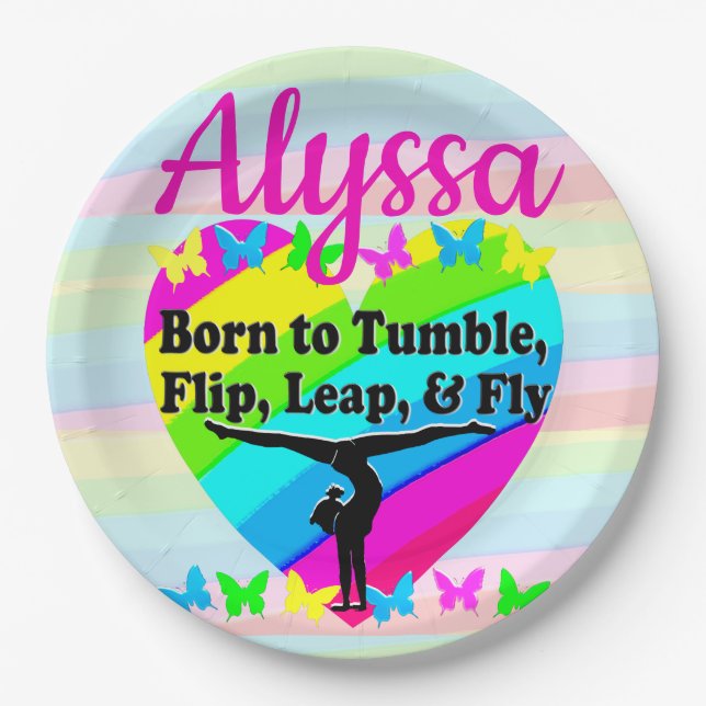 PLATO DE PAPEL DISEÑO TERRÍFICO DE GIMNASTICAS DE TUMBLING (Anverso)