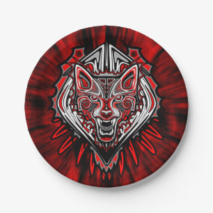 Plato De Papel Diseño Totémico Tribal Haida de Lobo