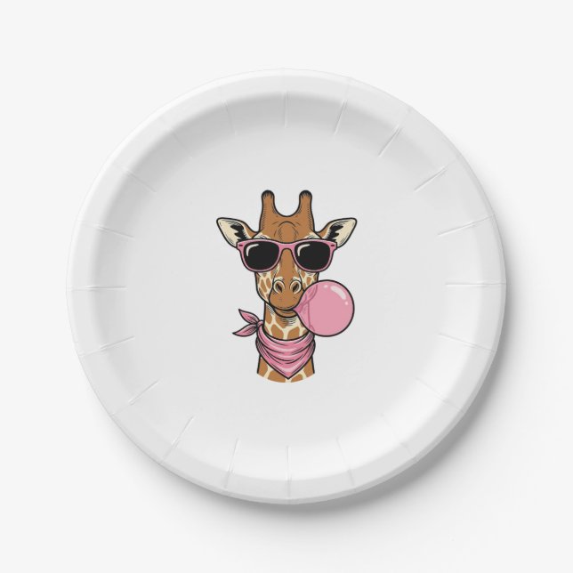 Plato De Papel Diseño vectorial de chicle de jirafa con grabado v (Anverso)