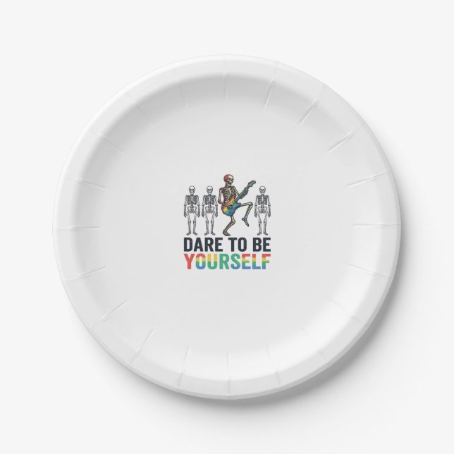 Plato De Papel Diseño Vectorial de Esqueleto de Arcoíris Atrévete (Anverso)