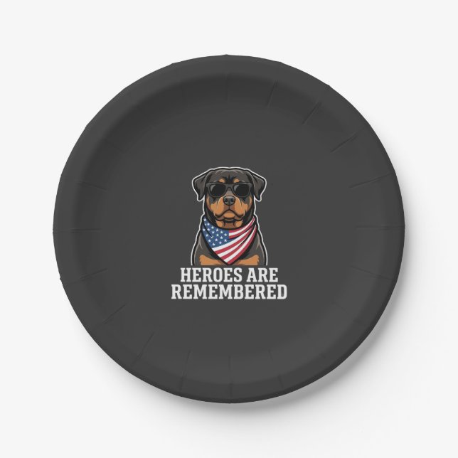 Plato De Papel Diseño vectorial de perro héroe Rottweiler patriót (Anverso)