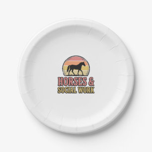 Plato De Papel Diseño vectorial retro puesta de sol caballos y tr