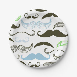 Plato De Papel Diseño verde, azul y negro del bigote