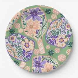 Plato De Papel Diseño Vintage de Pickleball Floral