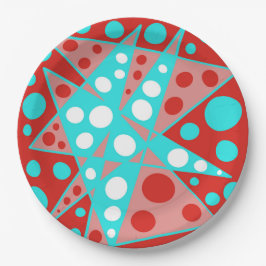 Plato De Papel Diseños abstractos retro en rojo, blanco y turques