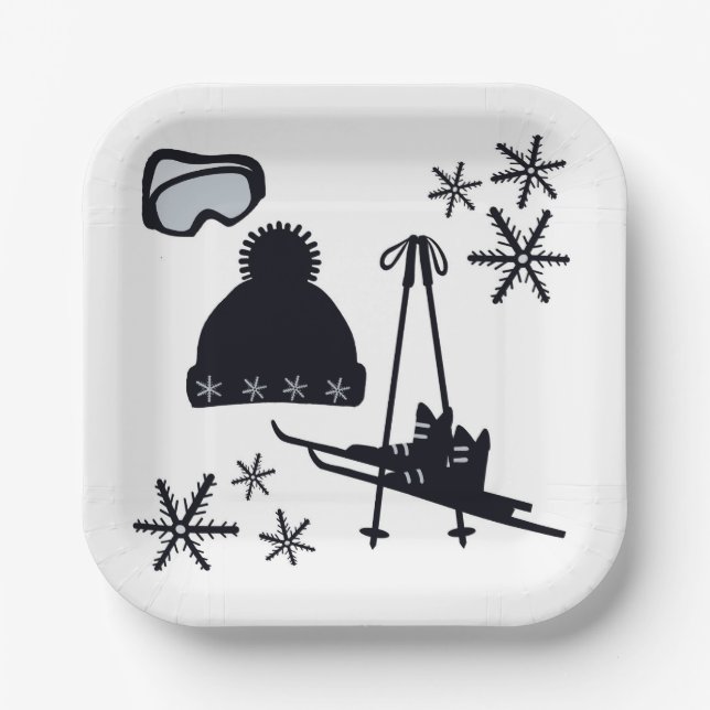 Plato De Papel Diseños de nieve de diferentes ítems (Anverso)