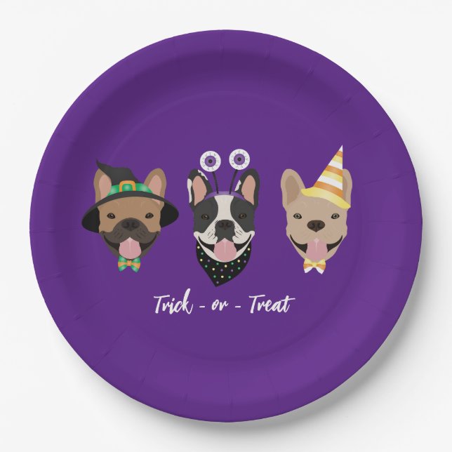 Plato De Papel Disfraces de Halloween en Bulldog francés (Anverso)