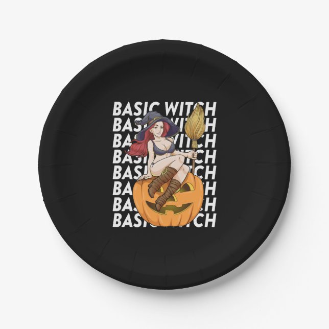 Plato De Papel Disfraz básico de bruja de Halloween Gracioso Sarc (Anverso)