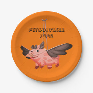 Plato De Papel Disfraz de cuervo de cerdo volador otoño lindo