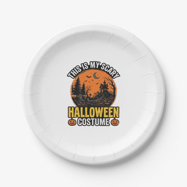 Plato De Papel Disfraz de Halloween Antiguo de Terror (Anverso)