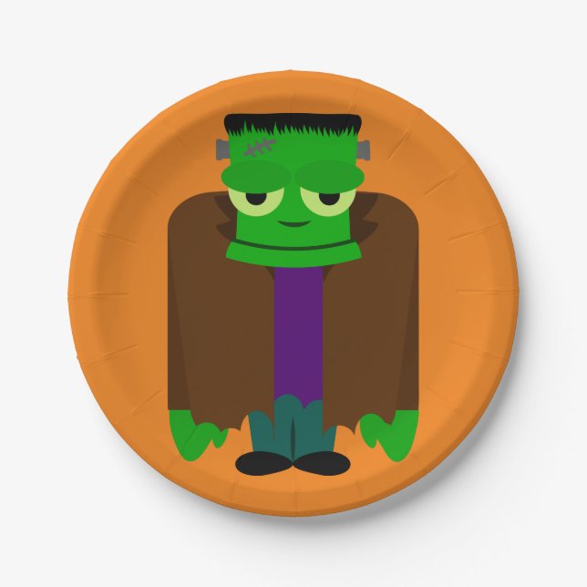 Plato De Papel Disfrazado de Halloween Frankenmonstruo (Anverso)
