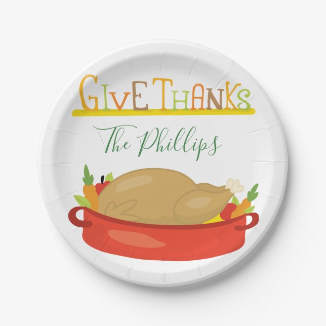 Plato De Papel Disfruta de tu Acción de Gracias Turquía (Anverso)