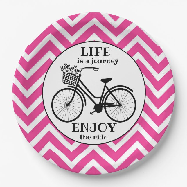 Plato De Papel Disfruta Del Paseo | Bicicleta Con Flores Motivaci (Anverso)