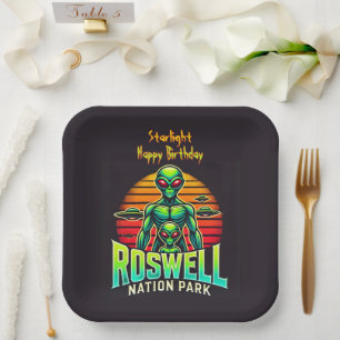 Plato De Papel Disfrute del Parque de Aventura Cosmic de Roswell.