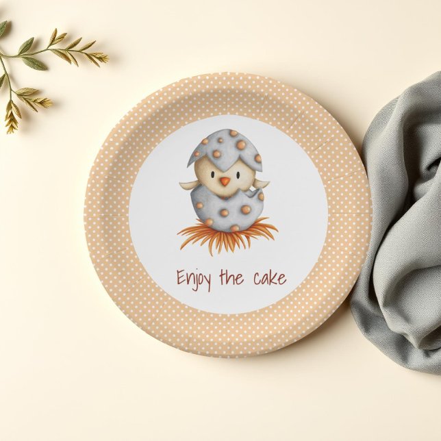 Plato De Papel Disfrute del pastel de Polka Blanco Dot Baby Bird  (Subido por el creador)