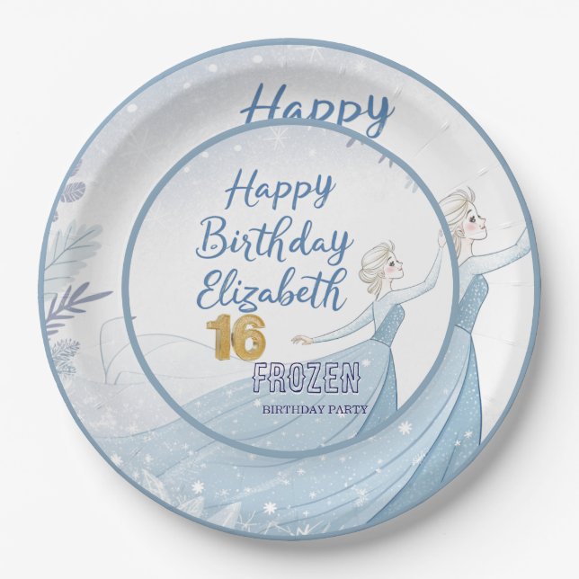 Plato De Papel Disney's Frozen Elsa Birthday personalize name Pap (Anverso)