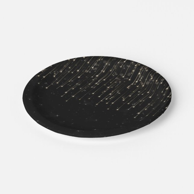 Plato De Papel Disparo espumoso de estrellas de Moda negra Partid (Angular)