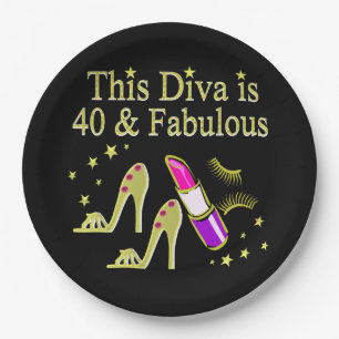 PLATO DE PAPEL DIVA TIENE 40 AÑOS Y FABULOUS GOLD HIGH HEEL DISEÑ