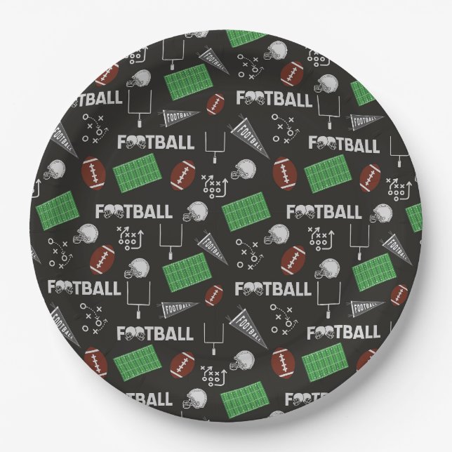 Plato De Papel Diversión al fútbol en negro (Anverso)