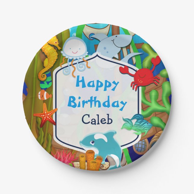 Plato De Papel Diversión bajo el mar niños fiesta de cumpleaños (Anverso)