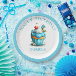 Plato De Papel Diversión Caprichosa Cumpleaños Verde Azulado 