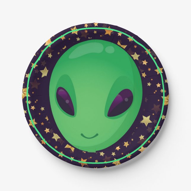 Plato De Papel Diversión De Ajena Verde Corta Sobre Las Estrellas (Anverso)