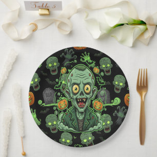 Plato De Papel Diversión de Halloween de Zombie Espeluznante
