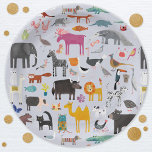 Plato De Papel Diversión de Menagerie Animal<br><div class="desc">Con todo tipo de jungla,  safari,  zoológicos,  mascotas,  aves y vida salvaje. Un monstruo y un dinosaurio podrían haberse colado ahí también. Perfecto para la celebración de un amante de los animales. Arte original de Nic Squirrell.</div>