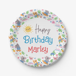 Plato De Papel Diversión en Sun Beach Animal Feliz Cumpleaños