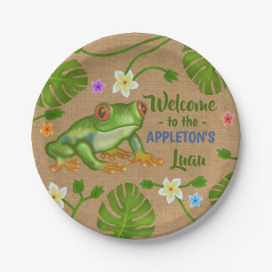 Plato De Papel Diversión hawaiana de la playa de la rana tropical