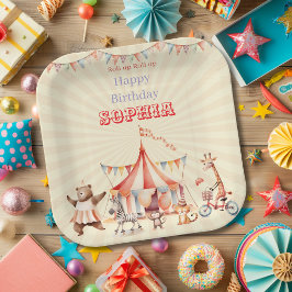 Plato De Papel Diversión Lindo Cumpleaños de Niños de Circo Rojo