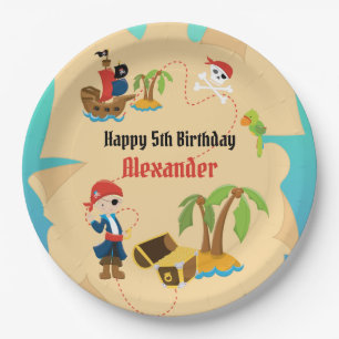 Plato De Papel Diversión Mapa del Tesoro Personalizado Cumpleaños