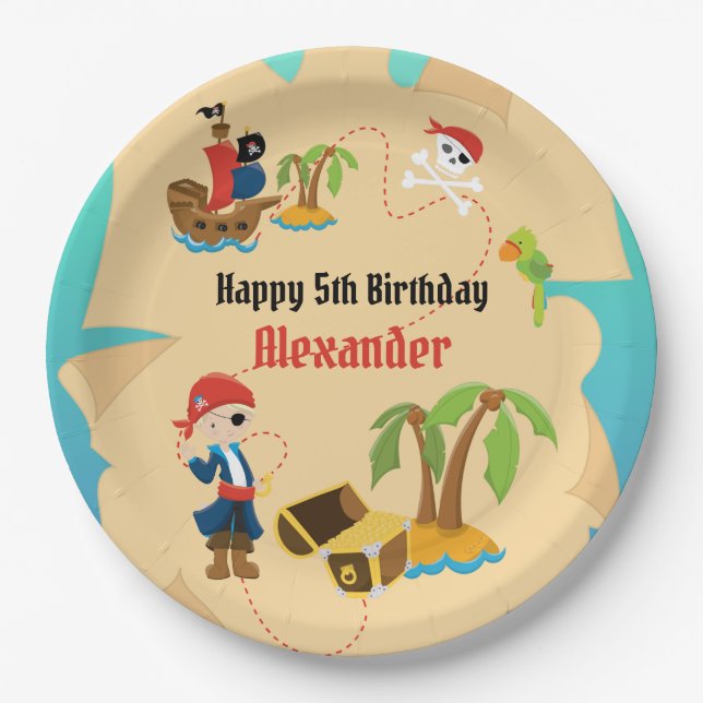 Plato De Papel Diversión Mapa del Tesoro Personalizado Cumpleaños (Anverso)