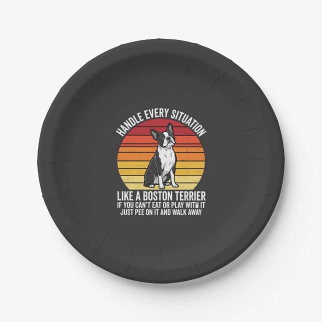 Plato De Papel Divertida Actitud Retro de Perro Boston Terrier (Anverso)
