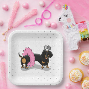 Plato De Papel Divertida Ballerina Princess Dachshund (negro y br