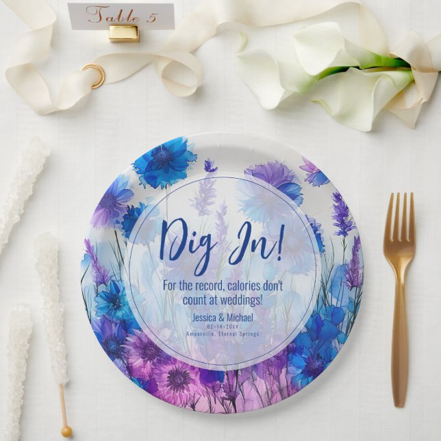 Plato De Papel 💍 divertida Cornflowers y Lavender Elegance (Boda)