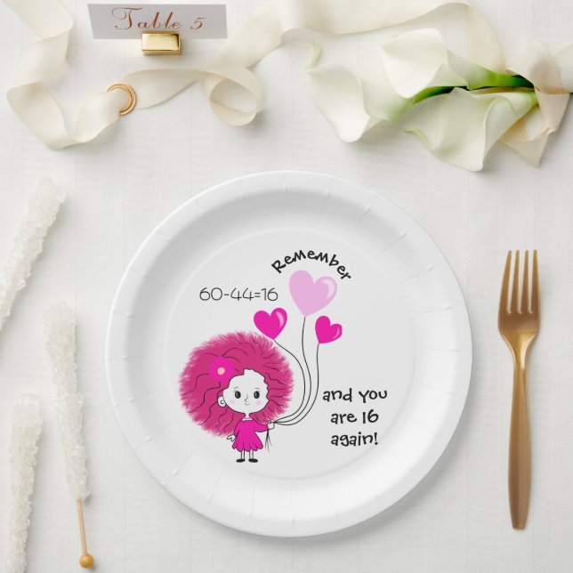 Plato De Papel Divertida dama rosa (Boda)