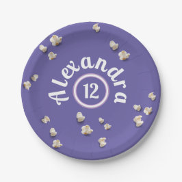 Plato De Papel Divertida Girly Morado Y Popcorn Rosado Fiesta de
