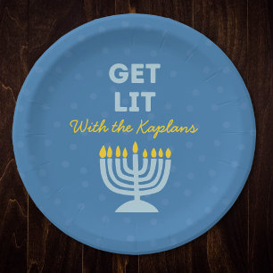 Plato De Papel Divertida Moda "Get Lit" Personalizada Menorah Han