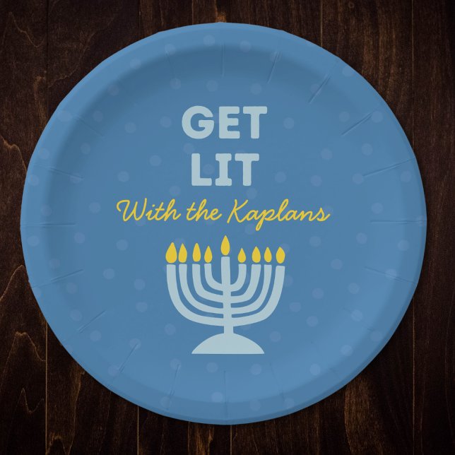 Plato De Papel Divertida Moda "Get Lit" Personalizada Menorah Han (Subido por el creador)