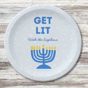 Plato De Papel Divertida Moda "Get Lit" Personalizada Menorah Han