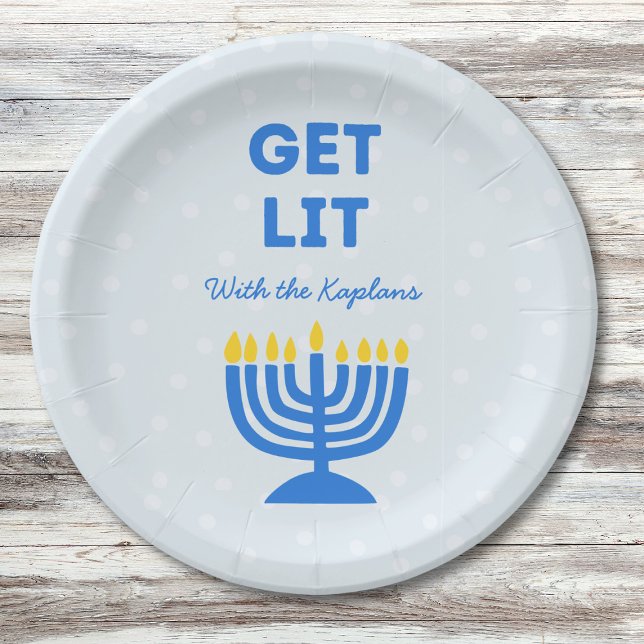 Plato De Papel Divertida Moda "Get Lit" Personalizada Menorah Han (Subido por el creador)