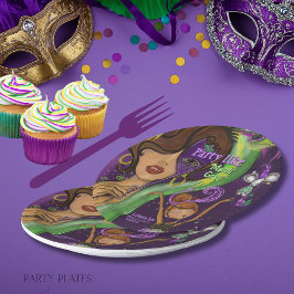 Plato De Papel Divertida y Vibrante Máscara de Mardi Gras
