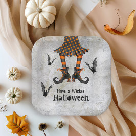 Plato De Papel Divertidas piernas brujas y fiesta de Halloween ma