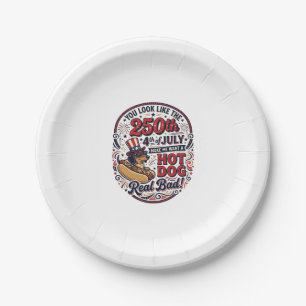 Plato De Papel Divertido 250º 4 de Julio Hot Dog Dachshund