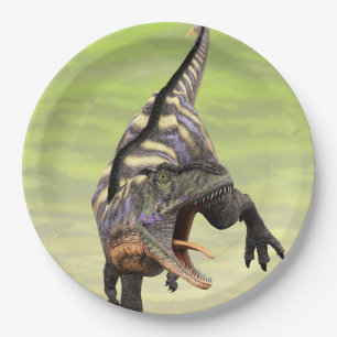 Plato De Papel Divertido Arte Prehistórico de Aucasaurus Rugiendo