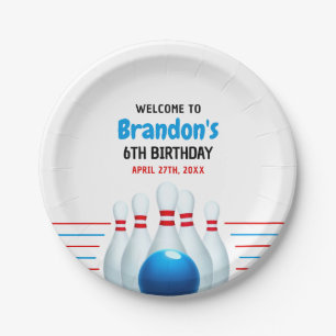 Plato De Papel Divertido Blue & Red Bowling Kids 6º cumpleaños