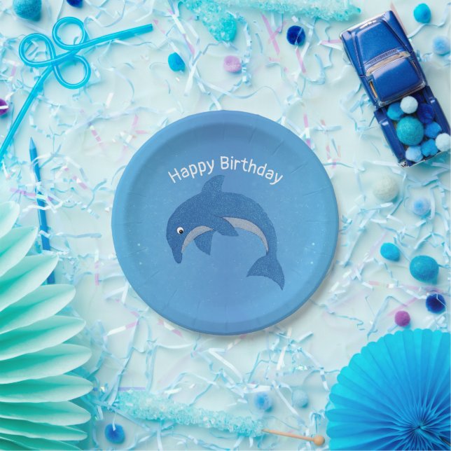 Plato De Papel Divertido Blue Sparkle Como Dolphin Jumping Cumple (Fiesta)