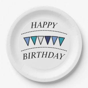 Plato De Papel Divertido Bunting Happy Birthday